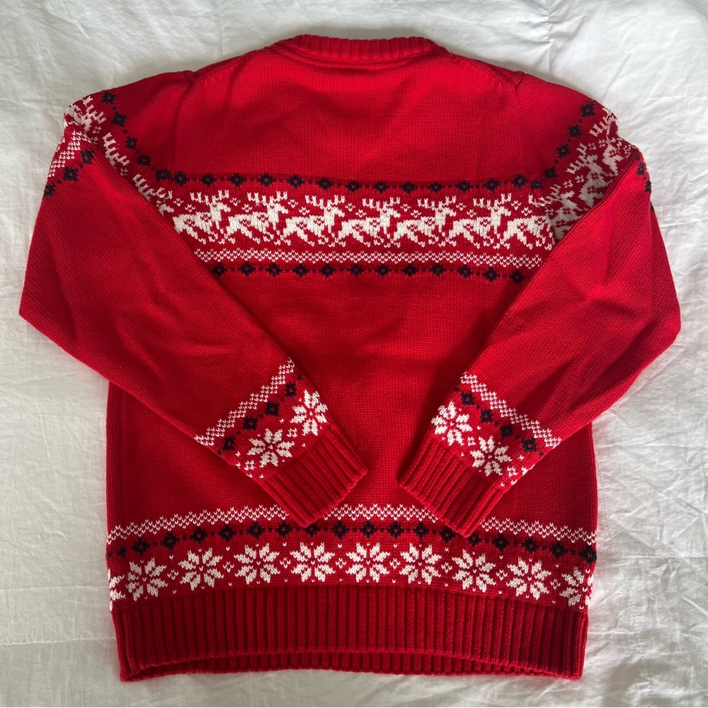 JANIE and JACK Red and White Crewneck Nordic Fair Isle Reindeer Sweater Size 8 - Picture 3 of 6